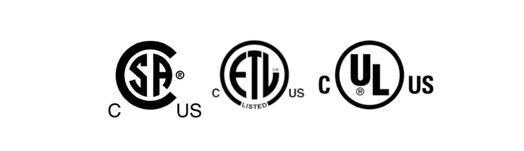 ETL UL and CSA certification badges